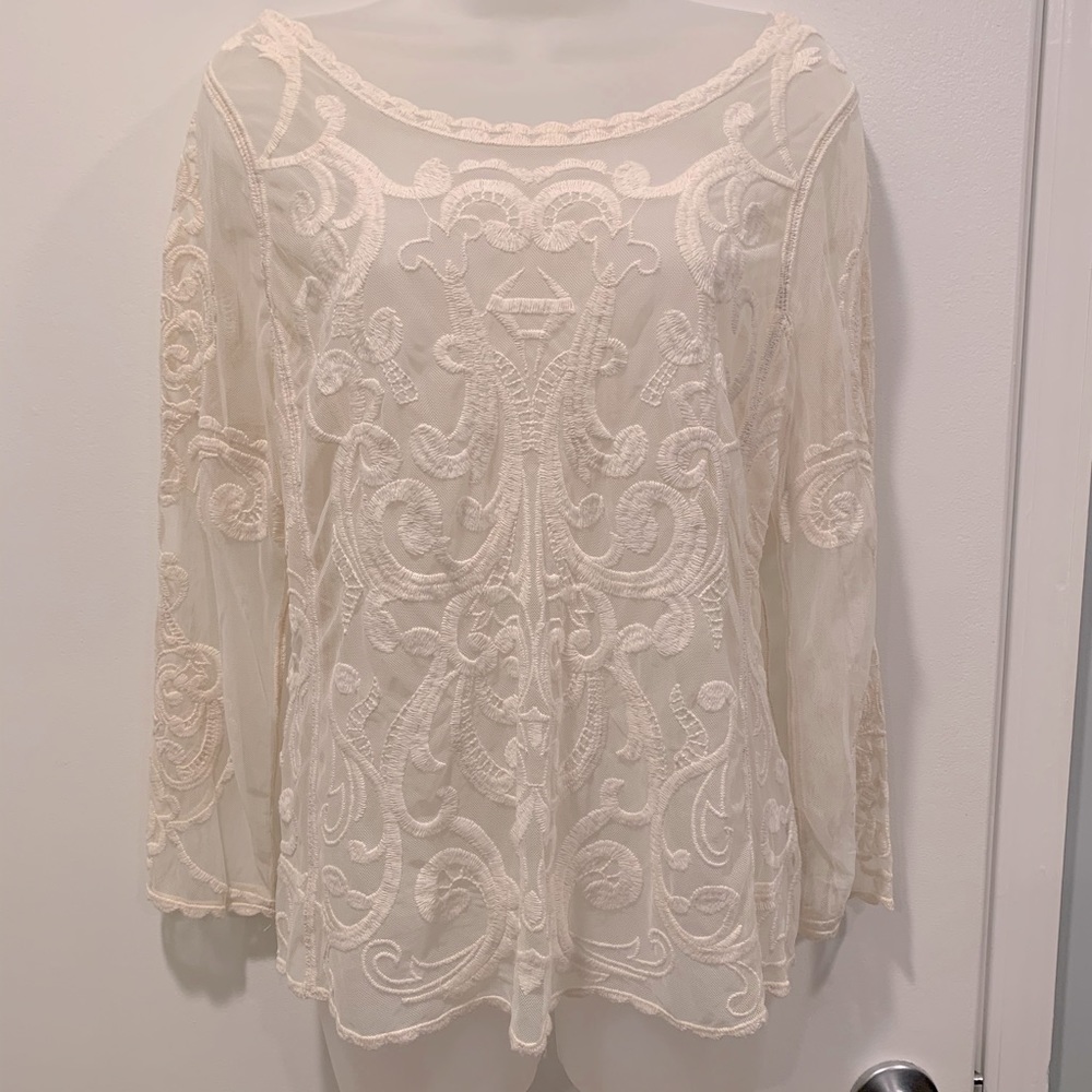 Express Sheer Cream Top to layer over tank, Small